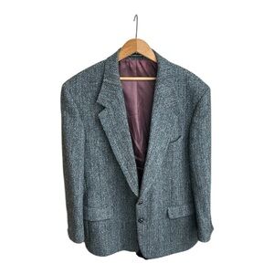Moores Harris Tweed Blue Gray Wool Blazer Men’s 44R Single Breasted Sportscoat